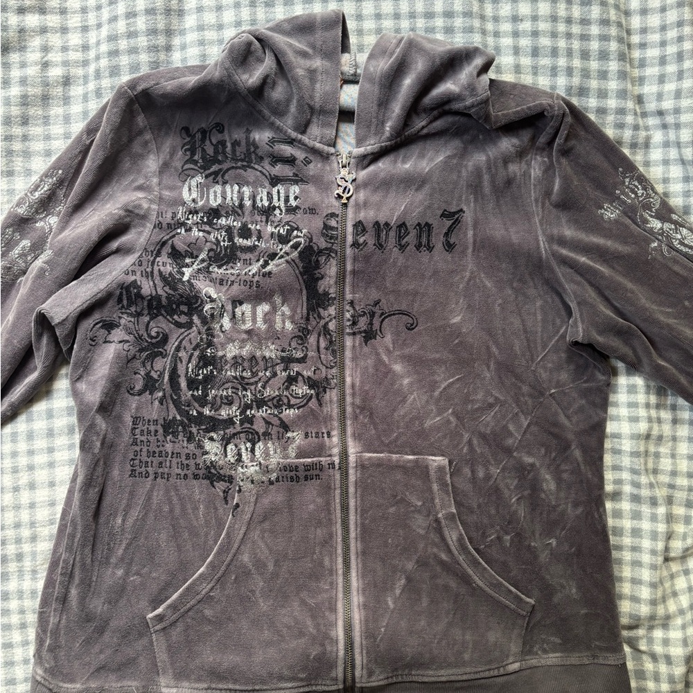 7 Jeans Graphic Velour Zip-Up Hoodie